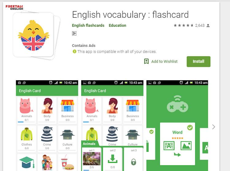 app phần mềm học tiếng anh cho trẻ em miễn phí english flashcards