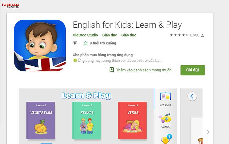 app phần mềm học tiếng anh cho trẻ em miễn phí english for kids learn play