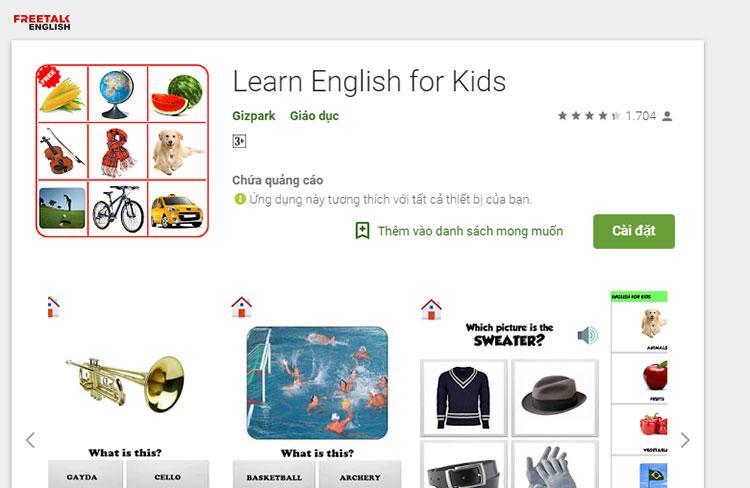 app phần mềm học tiếng anh cho trẻ em miễn phí english for kids