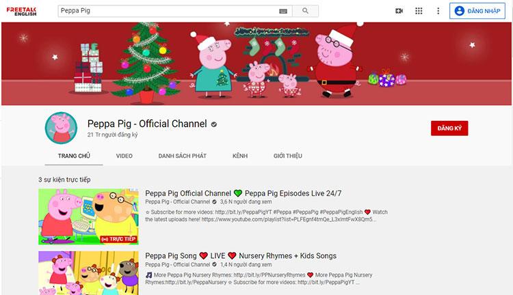 kênh youtube học tiếng anh cho trẻ em peppa-pig