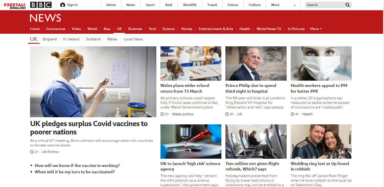 Trang web đọc báo tiếng Anh BBC News